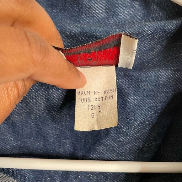 Vtg Womens Denim Double Breasted Dress 6 3/4 Sleeve Tea Length Modest Nautical - Picture 5 of 8